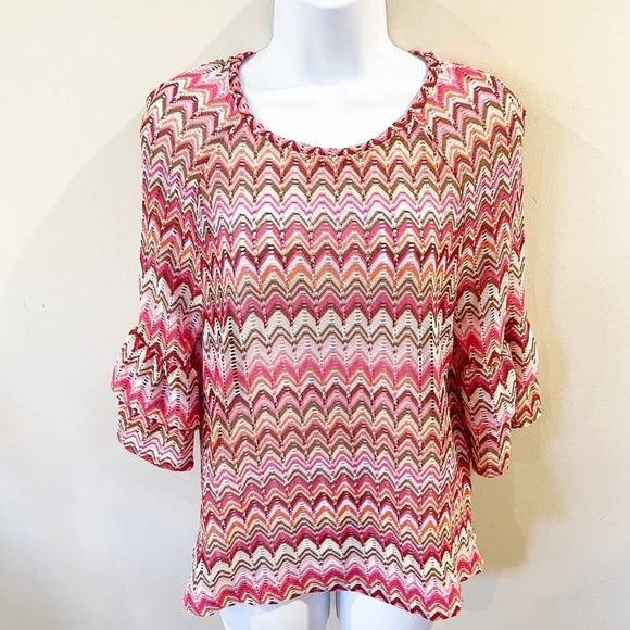 Anthropologie Eva Franco Chevron Pink Blouse Small - Picture 9 of 10